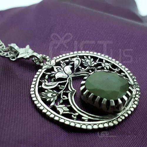 گردنبند نقره نگین جید سبز