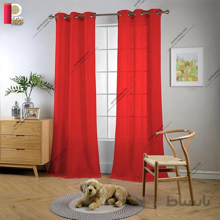پرده پانچی تور کتان برند ParsDecor رنگ قرمز