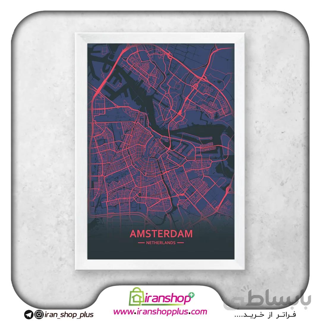 تابلو نقشه شهر آمستردام با تم Neon Pink