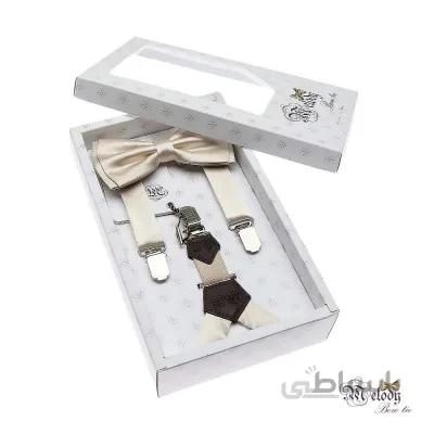 ست پاپیون و ساسبند پارچه ای (شیری براق)