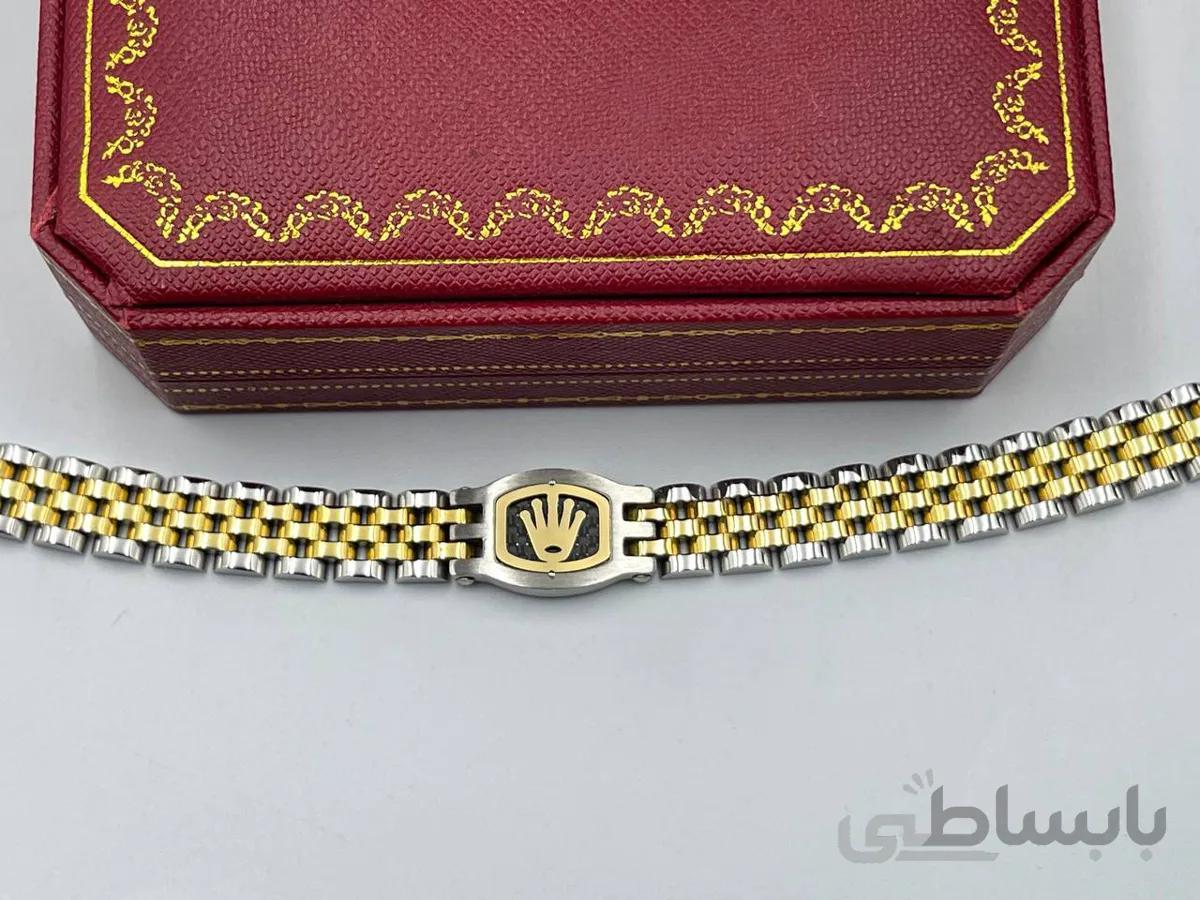 دستبند رولکس نقره ای طلایی با پلاک خاص