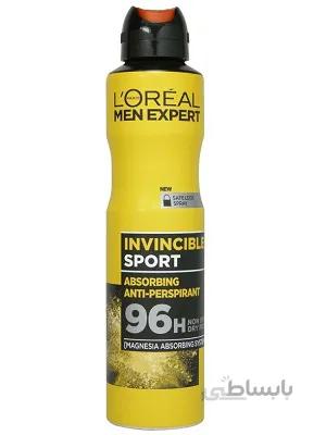 اسپری ضد تعریق مردانه سری من اکسپرت مدل این وینسیبل اسپرت لورآل حجم 250 میل ا Men's Antiperspirant Spray Series Men Expert Invincible Sport Model Loreal