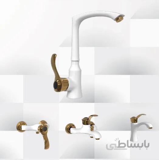 ست شیرآلات سفید طلایی متالیک مدل کسری برند شیر زرین