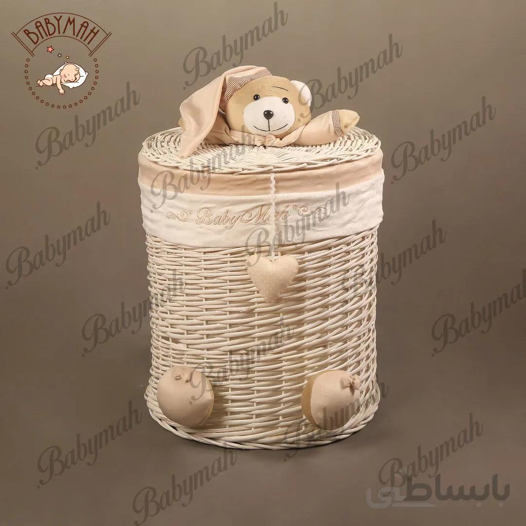 سبد استوانه سایز کوچک خرس تدی رنگ کرم