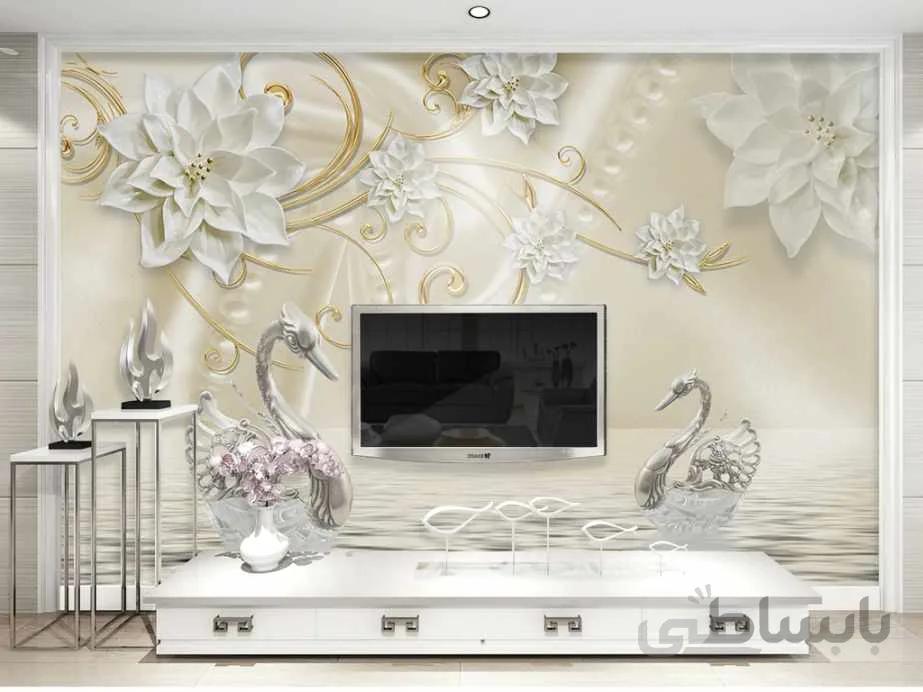 کاغذ دیواری سه بعدی قوهای روی اب