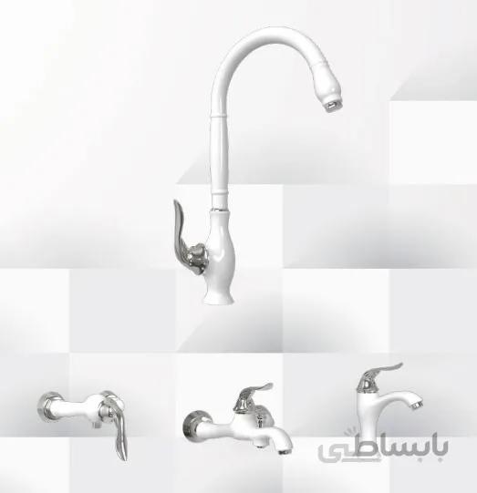 ست شیرآلات سفید کروم مدل آتوسا برند شیر زرین