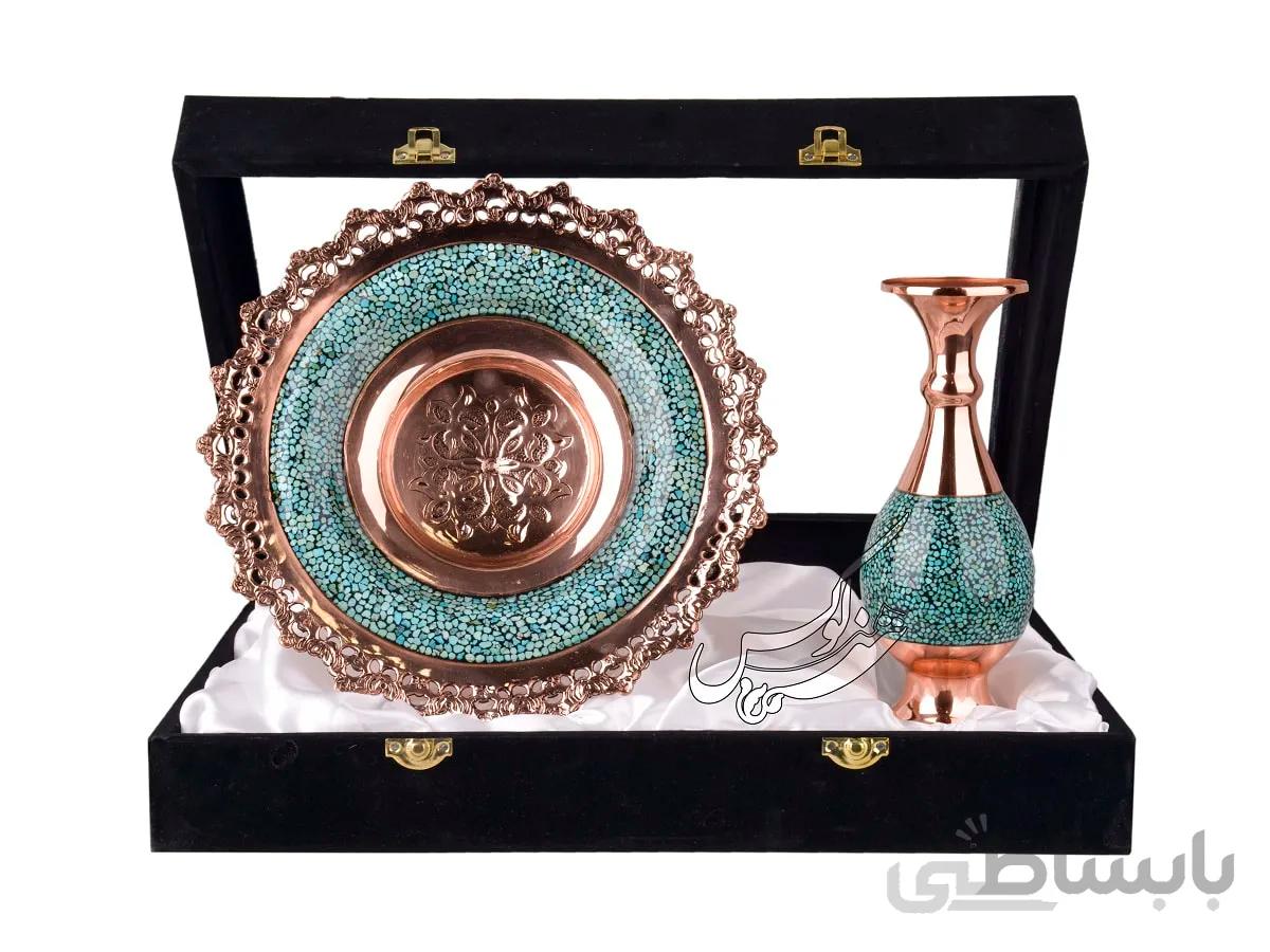 ست بشقاب و گلدان فیروزه کوبی لوکس