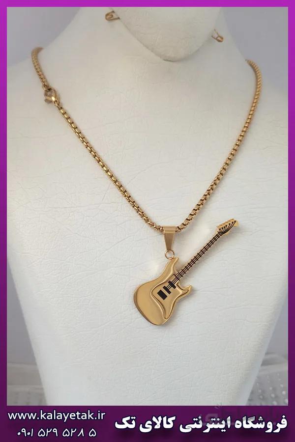 گردنبند گیتار الکتریک طلایی استیل