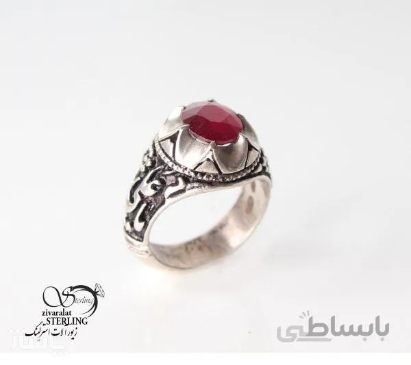 انگشتر نقره مردانه با سنگ یاقوت سرخ دایره کوچک کد 520872