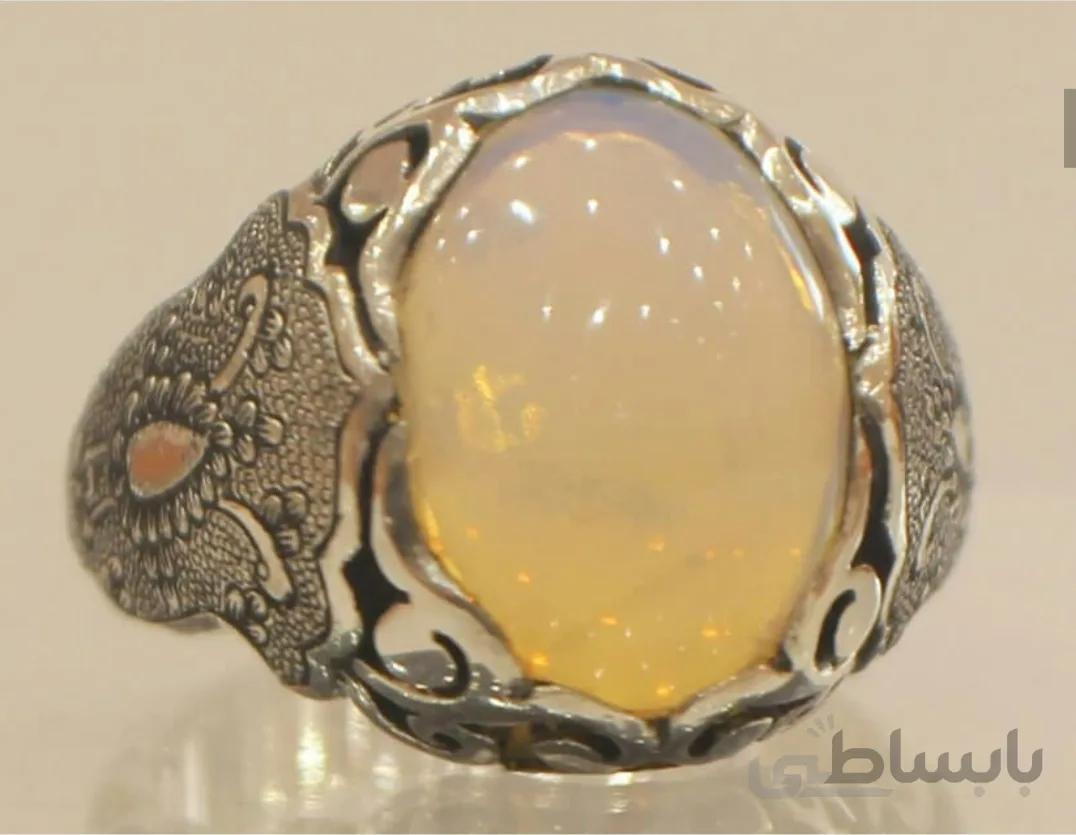 انگشتر مردانه نقره با نگین اپال سفید استرالیا کد ۱۰۱۱۸۵