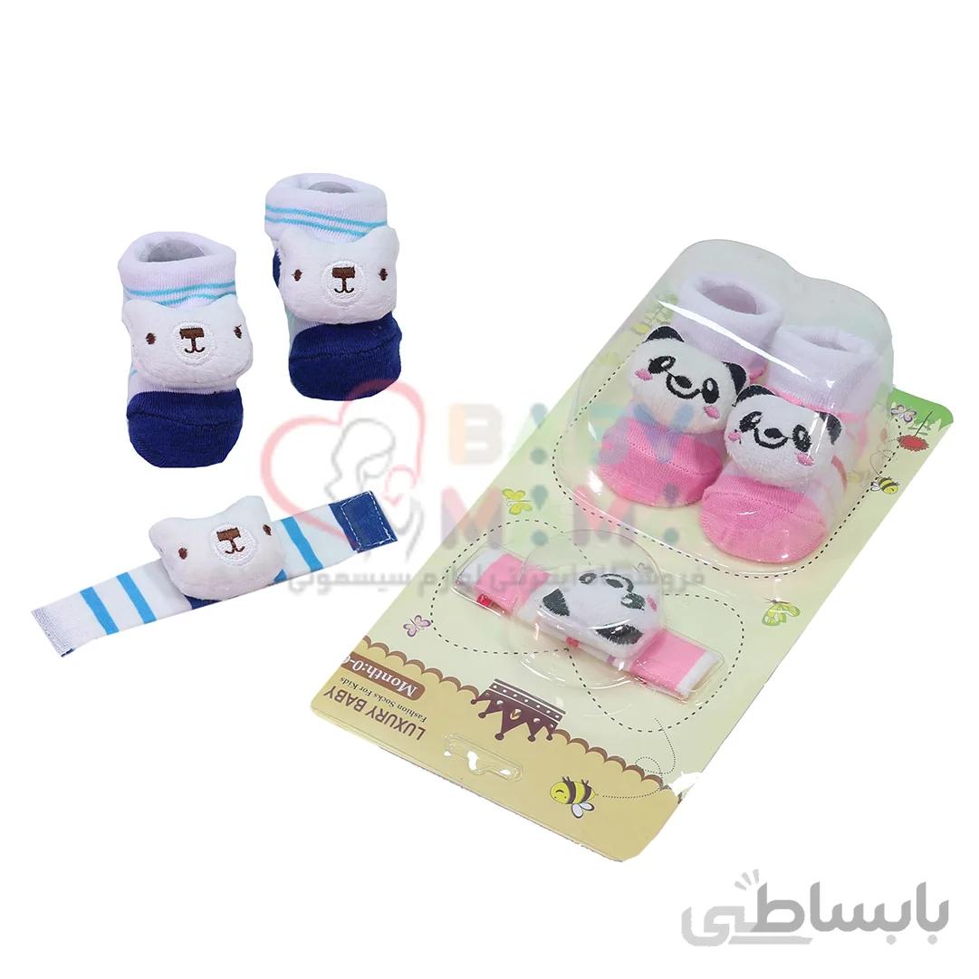 ست پاپوش و مچ بند نوزادی lux مدل خرس