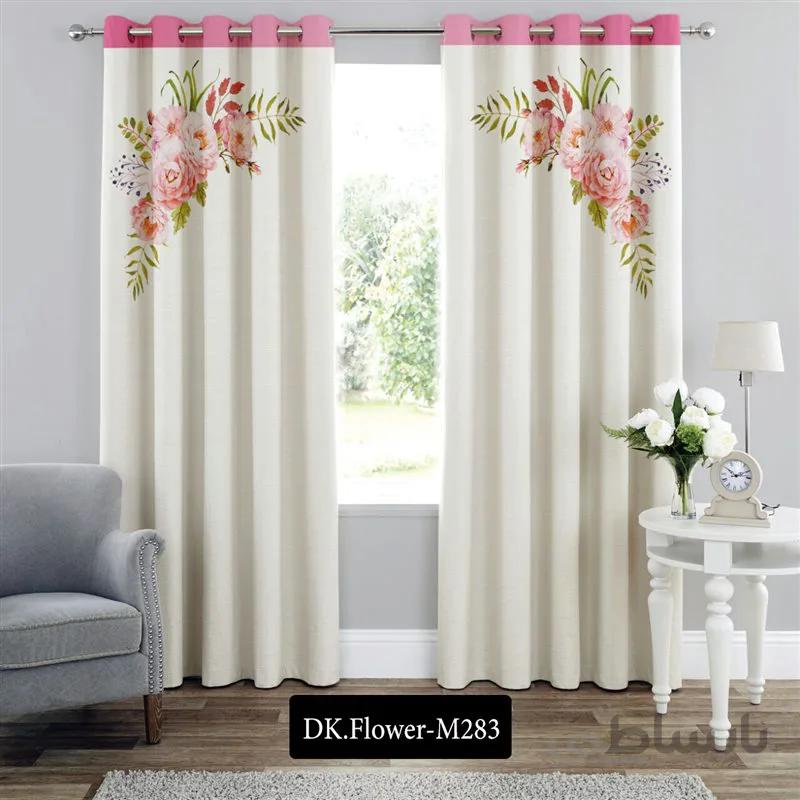 پرده پانچی (هازان و مخمل)کد DK.Flower.M283 طرح گل و منظره ریسه های گل