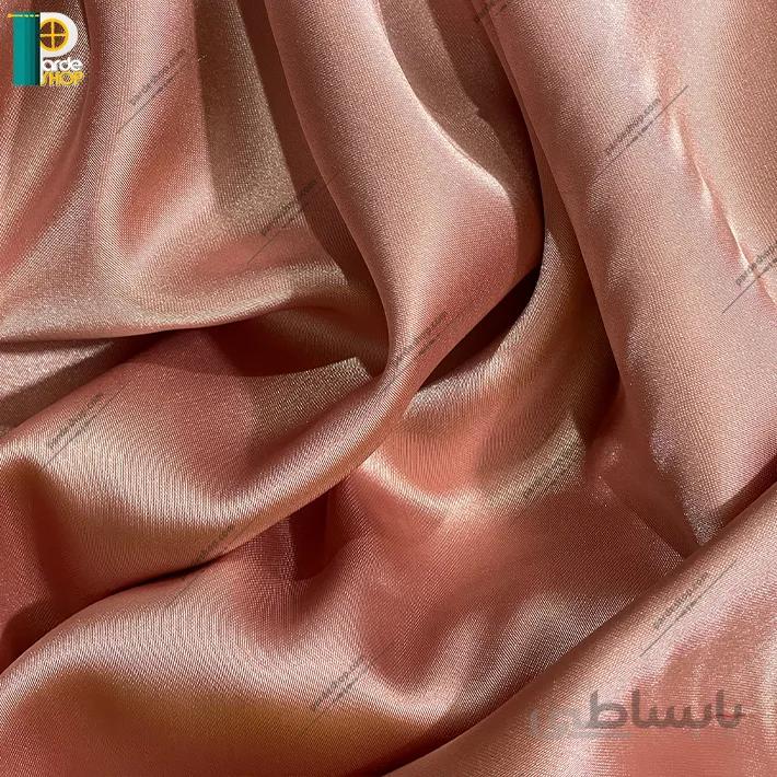 آستر پرده ساتن رنگ صورتی چرک همراه دوخت و نوار