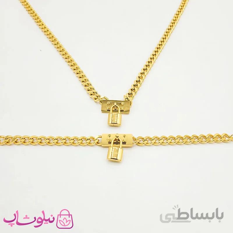 ست گردنبند و دستبند زنانه طرح قفل کارتیه