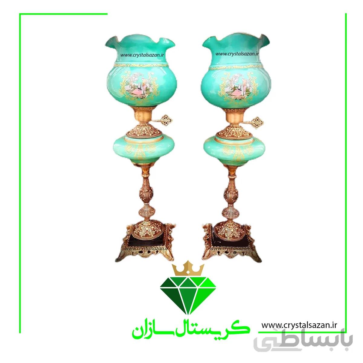 چراغ نفتدان لب چین مدل رومنس سبز رنگ کریستال سازان کد N1259