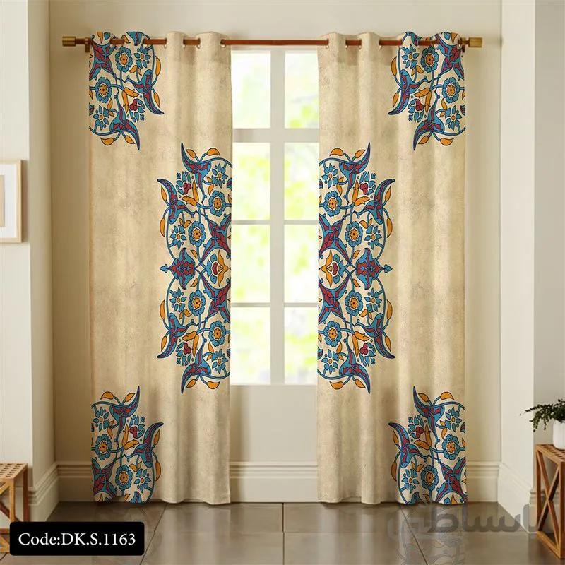 پرده پانچی (هازان و مخمل)کد DK.S.1163 طرح ایرانی و سنتی اسلیمی نقوش گلدار