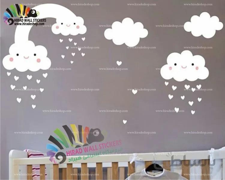 استیکر دیواری اتاق کودک ابرهای مهربان و بارش قلب Kind Clouds & Heart Precipitation Wallstickers کد h1018