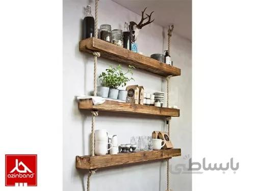 شلف دیواری سه طبقه چوبی ا شلف دیواری با چوب درختان میوه یا جنگلی