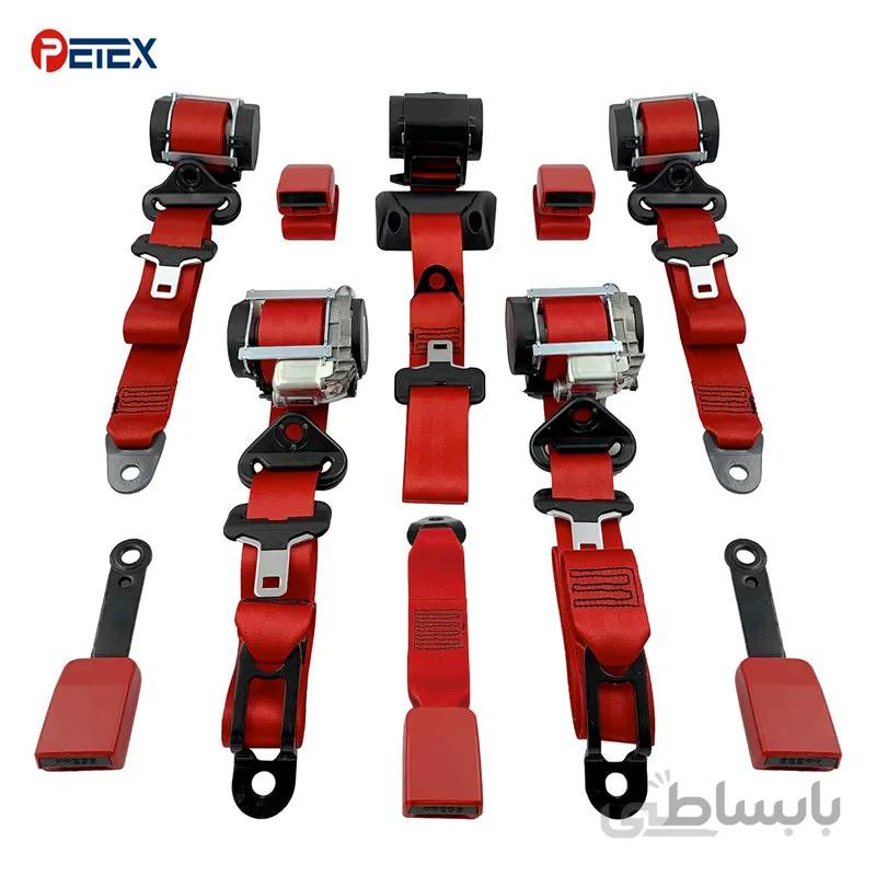 ست کامل کمربند ایمنی پژو ۲۰۷ هاچ بک رنگ قرمز بهمراه ۵ عدد قفل قرمز