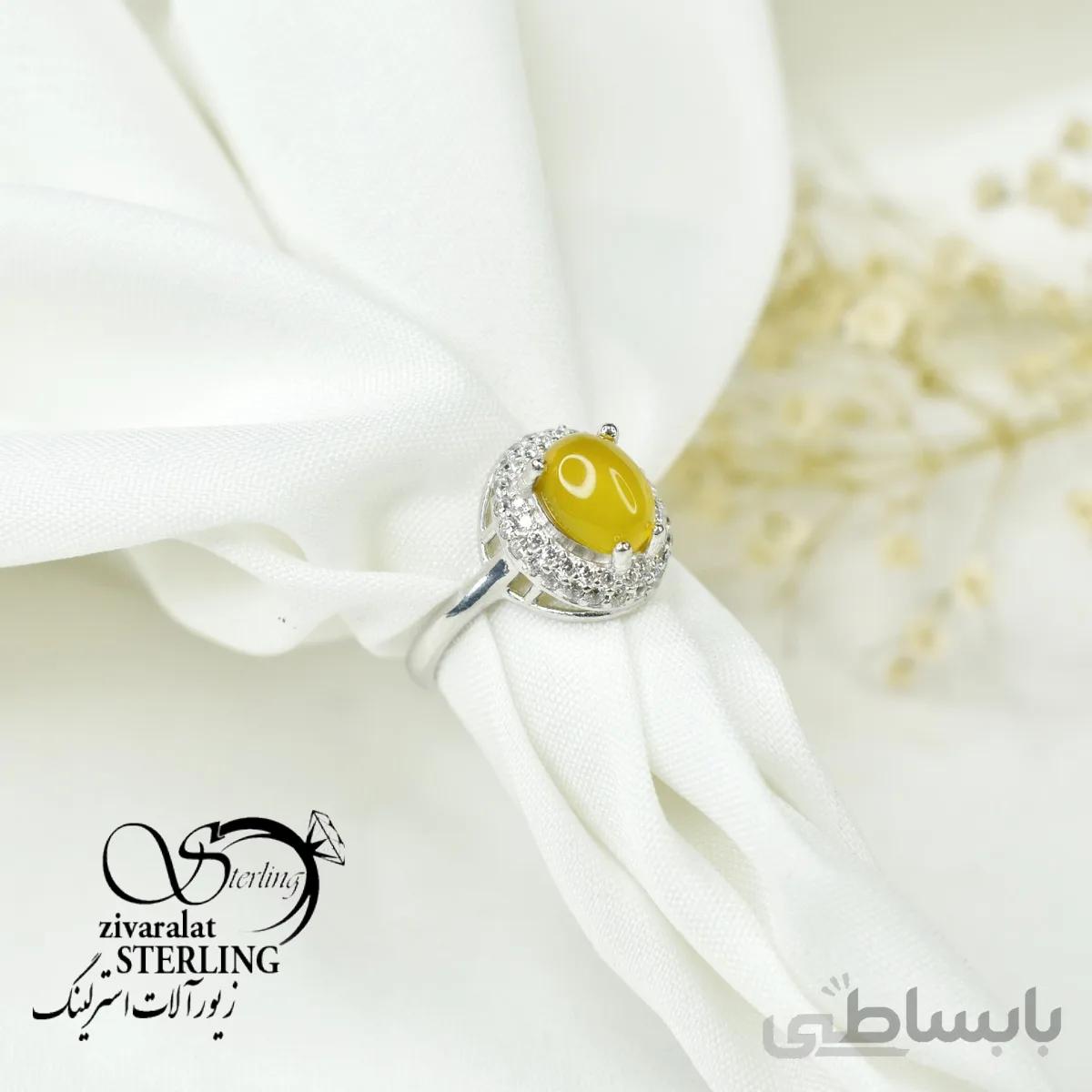 انگشتر نقره زنانه با سنگ عقیق زرد (شرف الشمس) کد 6390