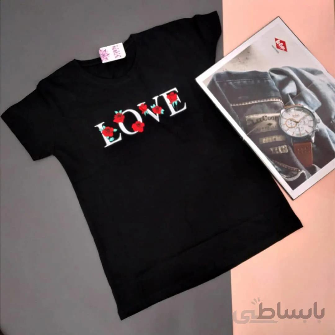 تیشرت زنانه مشکی سایان طرح LOVE لاو