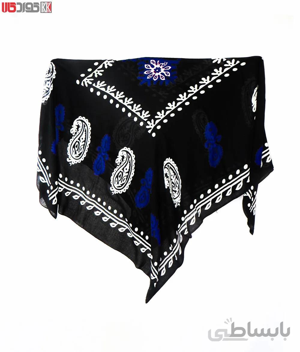 روسری سنتی کردستان طرح ترنج رنگ مشکی- آبی