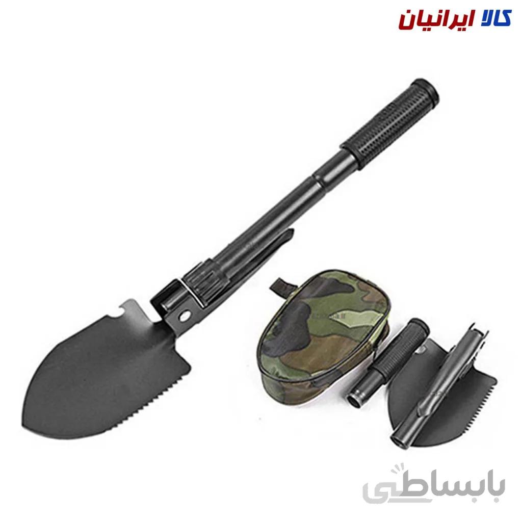 بیلچه و کلنگ ارتشی تاشو دارای قطب نما و کیف