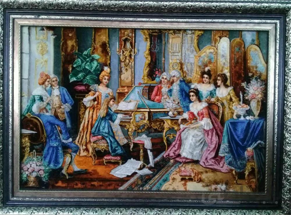 تابلو فرش نفیس ایرانی- دست بافت-طرح فرانسوی- نوازنده پیانو ا Iranian Pictorial Carpet- Handmade- French Style- Piano Player