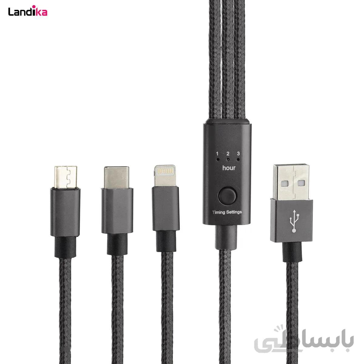 کابل تبدیل USB به microUSB /لایتنینگ/ USB C مدل QC 200 طول 1.2 متر