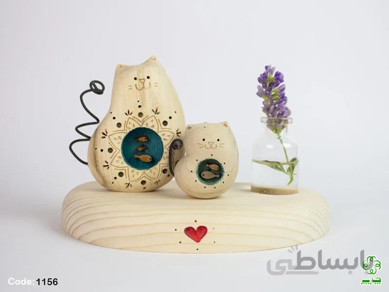 گلدان رو میزی گربه ماهی بدل با بچه | 1156