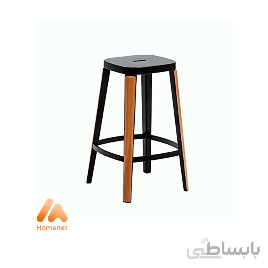 صندلی کانتر فلزی لاکی با رکاب چوبی برند نظری