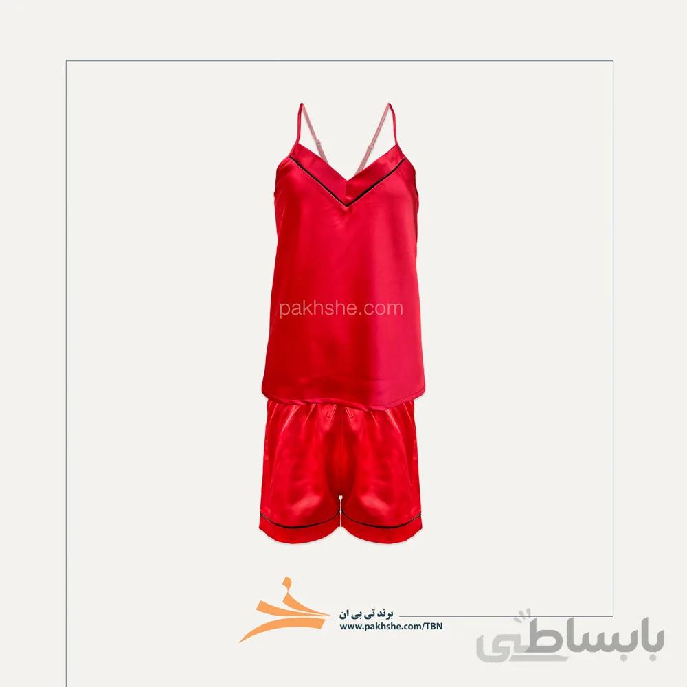 ست تاپ و شورتک ساتن ابریشم قرمز برند تی بی ان کد 16061