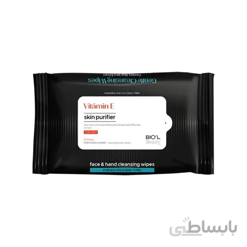 دستمال مرطوب بیول مشکی مخصوص انواع پوست آقایان بسته 10 عددی