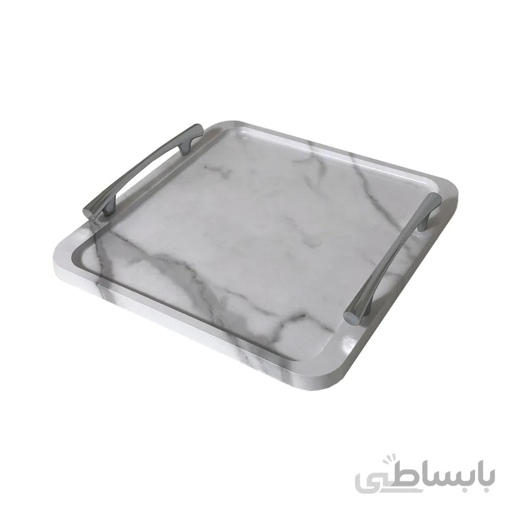 سینی چوبی مربع دسته دار مدل ماربل