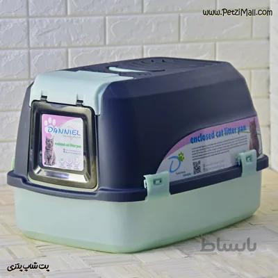 ظرف دستشویی مناسب گربه دنیل مسقف طوسی و سبز ابعاد ۵۸*۴۰*۳۷ سانتی متر کد ۵۲۸