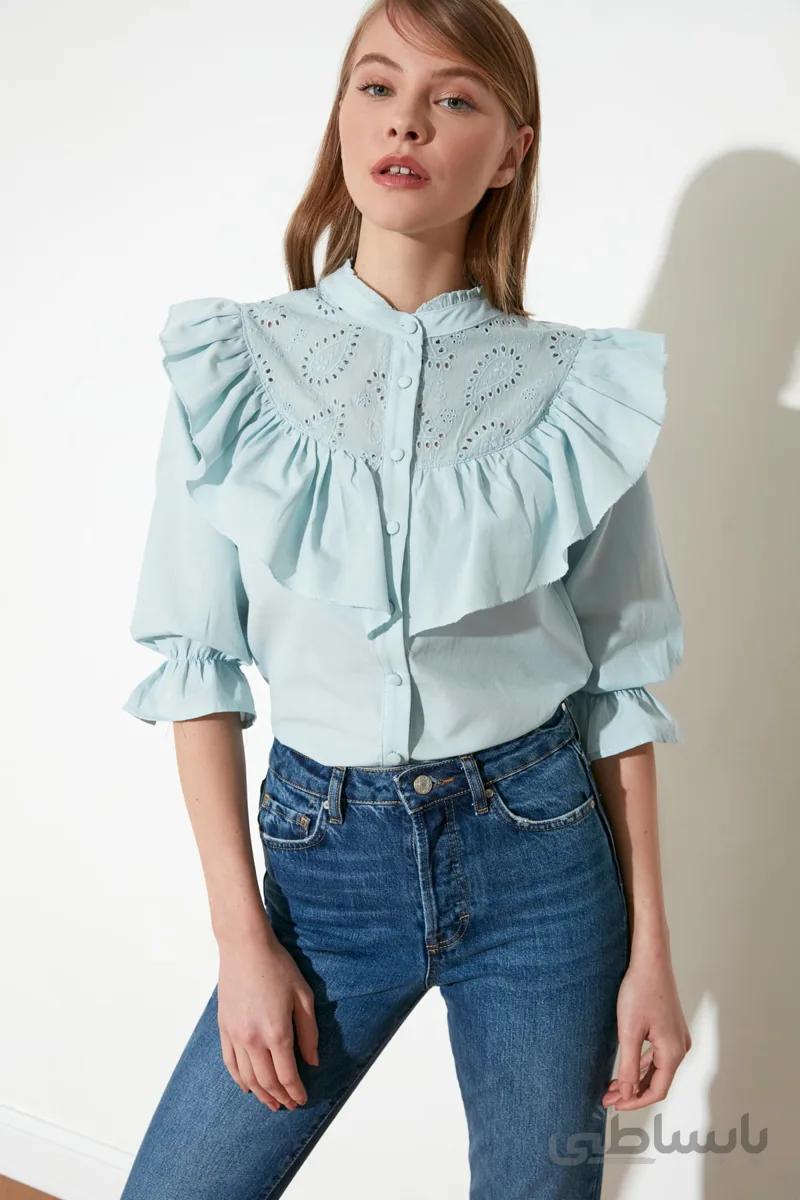 TRENDYOLMİLLA پیراهن آبی ایستاده TWOSS21GO0271