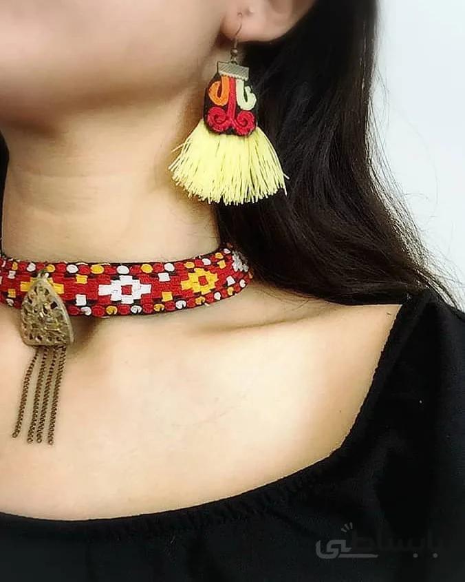 گوشواره و گلوبند سوزن دوزی ترکمن کد ghez-6