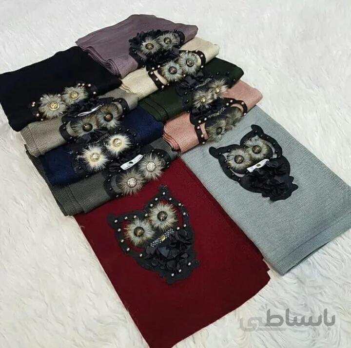 شال بافت استیکر جغد طوسی خاکی