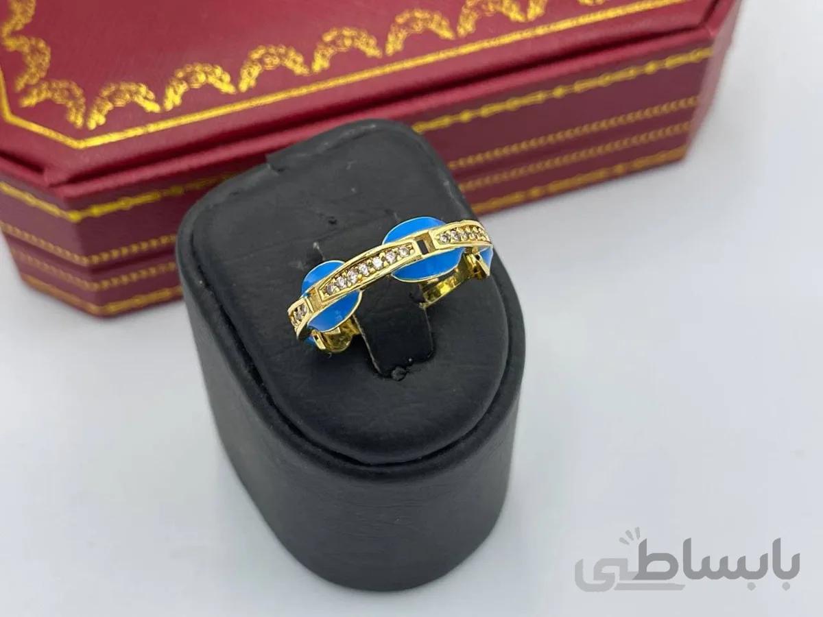 انگشتر رنگی آبی نگین کاری