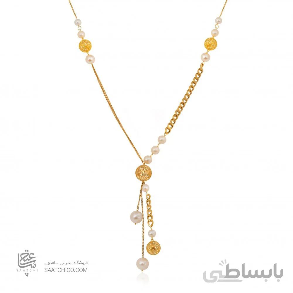 گردنبند رولباسی طلا دست ساز با مروارید کد XN406