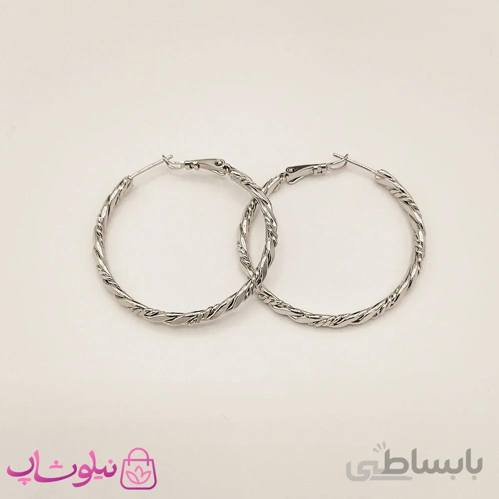 گوشواره زنانه حلقه ای بزرگ ژوپینگ نقره ای