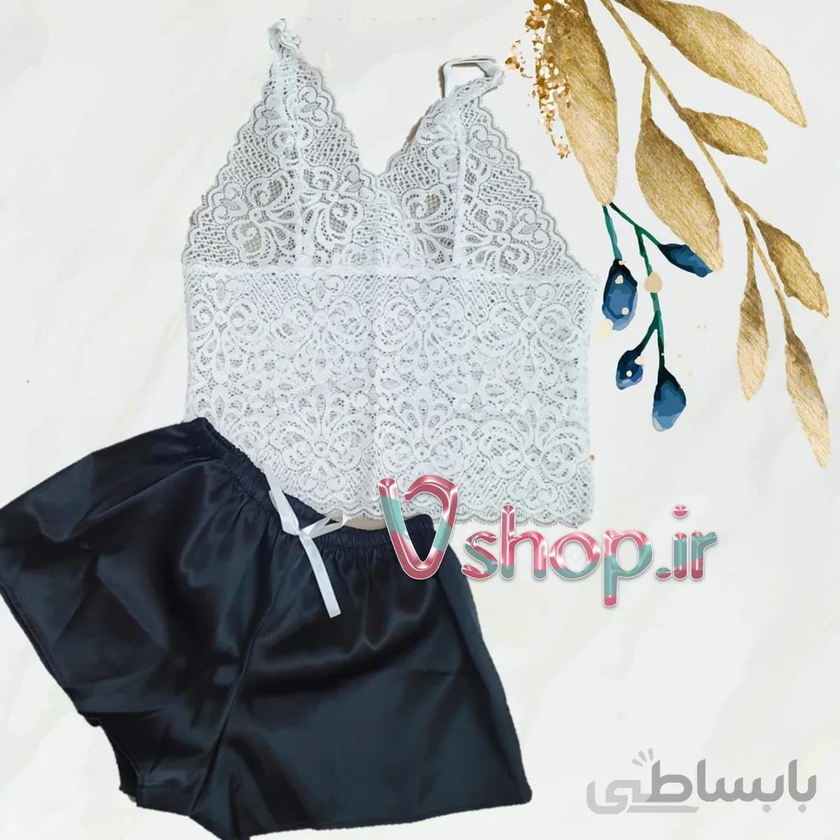 ست تاپ و شلوارک ساتن مشکی
