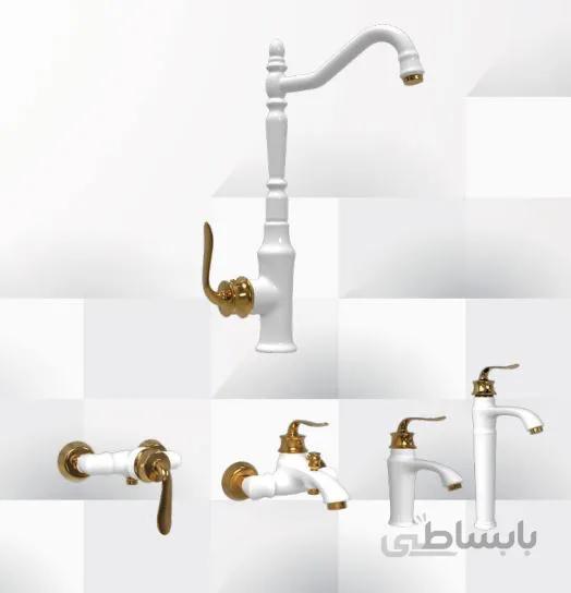 ست شیرآلات سفید طلایی مدل بامبو برند شیر زرین
