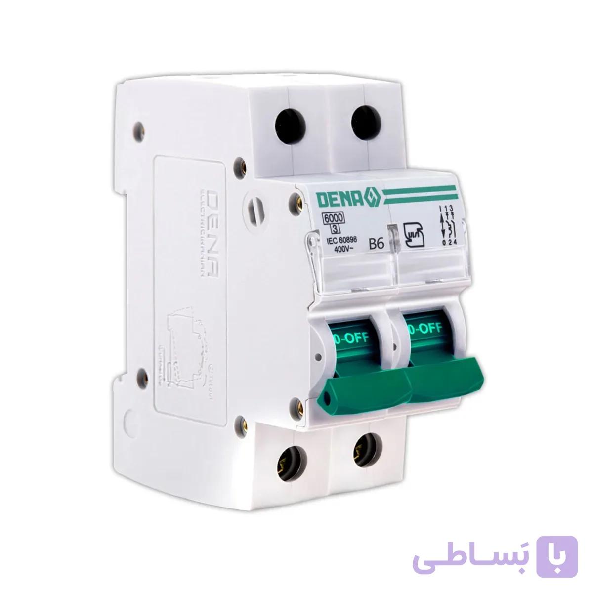فیوز مینیاتوری دو پل 6 آمپر دنا الکتریک مدل B6-6K-2P