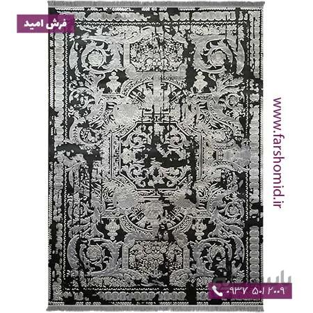 فرش وینتیج 700 شانه طرح فرانسوی کد 70026zn زغالی نقره ای فرش سیزان
