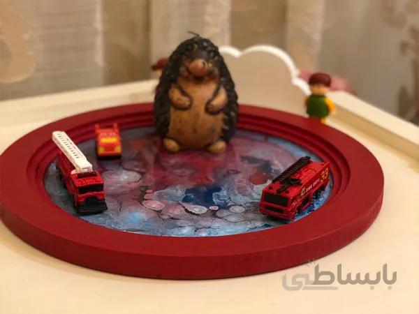 سینی گرد آیینه آنتیک چوبی