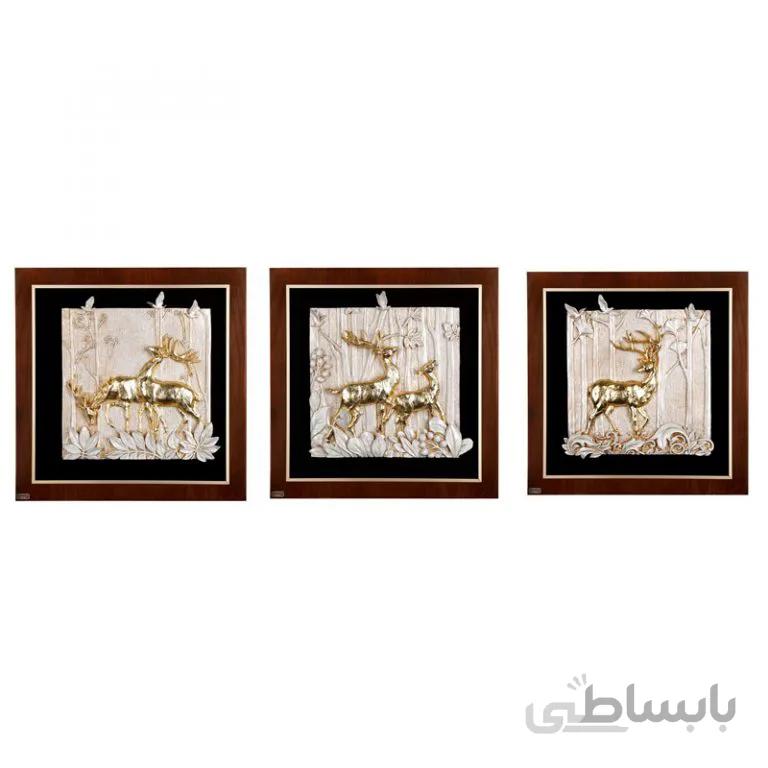تابلو رزین سه تکه ورق طلا دست ساز طرح گوزن DORCAS کد PHFWB-301-A