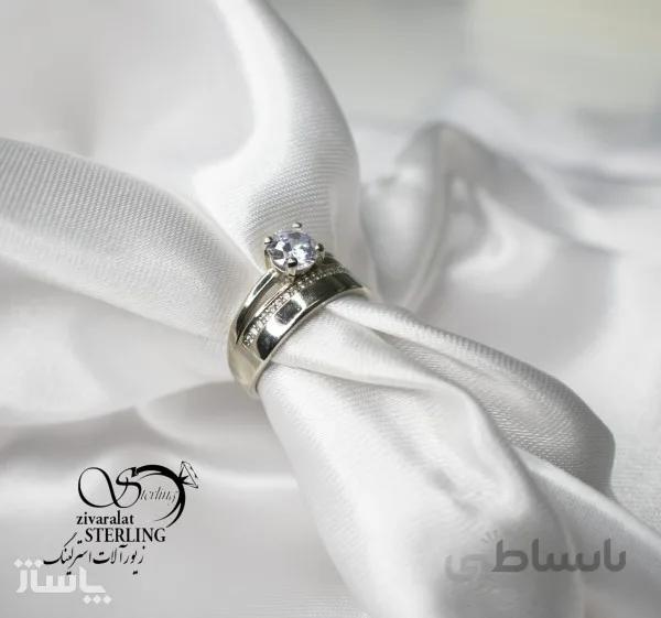 انگشتر نقره زنانه تک نگین طرح 2تایی کد 639449