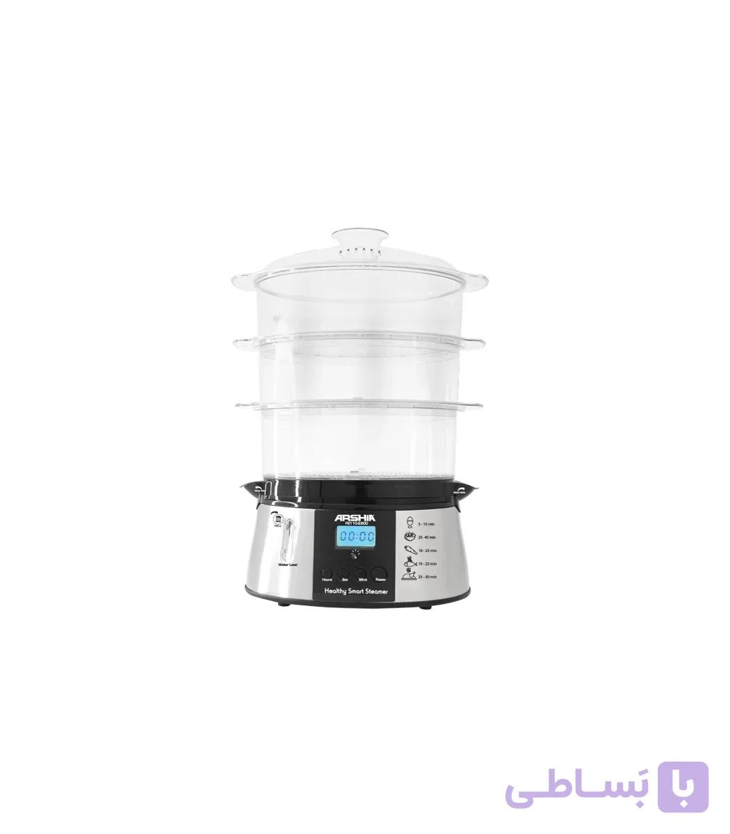 بخارپز سه طبقه مشکی نقره ای عرشیا مدل FS110-2200