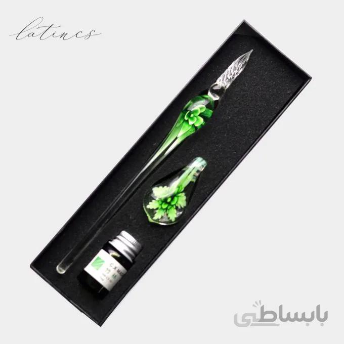 ست قلم شیشه‌ای گل سبز